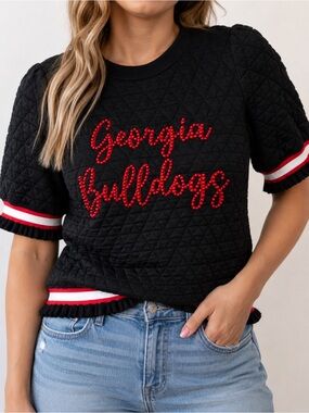 Stewart Simmons Georgia Bulldogs Quilted Top NWT Small Black Beaded